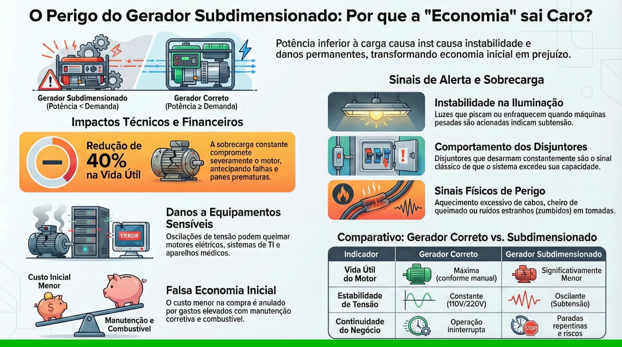 O que acontece quando o gerador é subdimensionado?